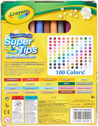 Crayola 100 Super Tips + 20 Silly Scents 120 Plumones Import