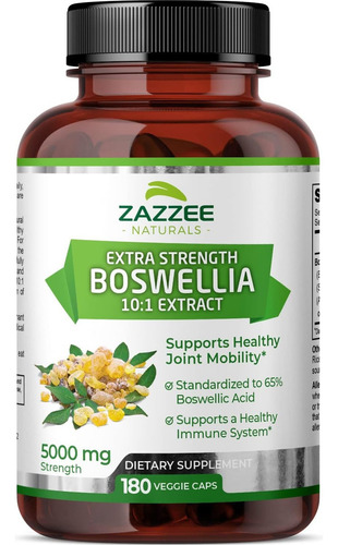 Zazzee Naturals Boswellia Extracto 5000 Mg Con 180 Cápsulas Sabor Sin Sabor
