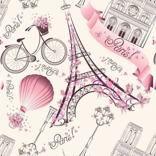 Papel De Parede Adesivo Lavável Paris Rosa Bebê 3m