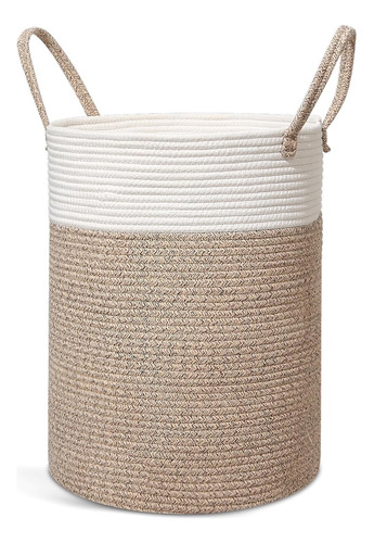 Cesta De Lavandería Tejida Grande Mimbre 58l Blanco/marrón