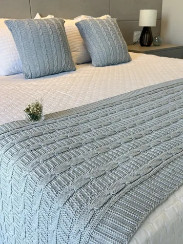 Kit Peseira Manta Tricô Sofá E Cama Casal + Capas Luxo