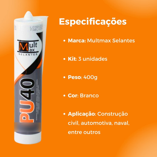 Kit 3 Pu40 Antifúngico Selante Branco 400g