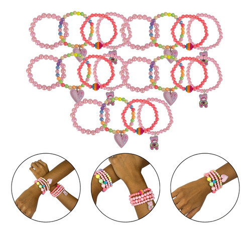 Kit 20 Pulseiras Infantil Pingente Miçanga Colorida Menina