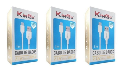 Kit 3 Cabos De Dados Usb-c Kingo Branco 1m 2.1a Galaxy A12