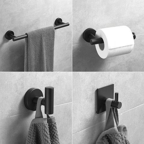 Imagen 7 de 10 de Set De 5 Accesorios De Baño Acero Inoxidable Negro