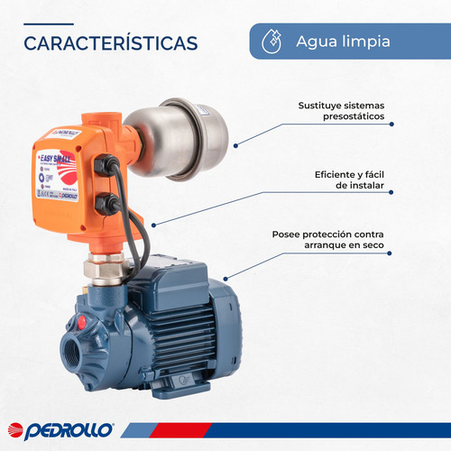 Imagen 3 de 8 de Bomba Agua Presurizadora Pedrollo Easy Pump 3 Baños 0.5 Hp