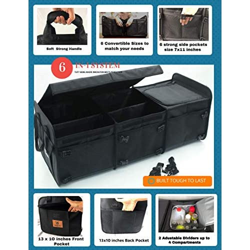 Convertible Large 3 Compartment Suv Trunk Organizer Wit...