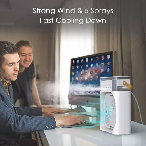 Enfriador De Aire Personal Ventilador De Aire Acondicionado Portátil Mini Enfriador Evaporativo Con Luz Led De 7 Colores Temporizador De 1/2/3h 3 Velocidades De Viento Y 3 Modos De Enfriamiento Azul