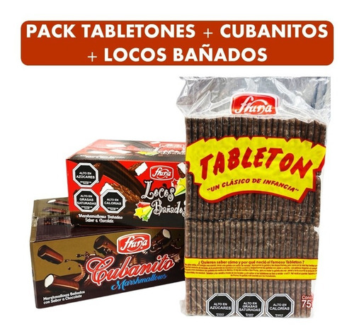 Pack De 100 Tabletones + Caja Cubanitos + Caja Locos Bañados