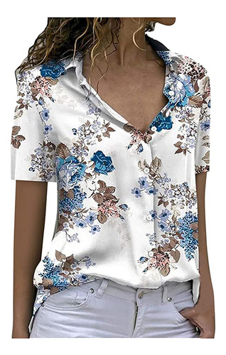 Abrigo/camisa U Para Mujer, Manga Corta, Cuello En V, Solapa