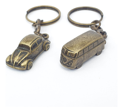 Kit 3 Mini Chaveiros Kombi Ou Fusca - Metal Tipo Ouro Velho 