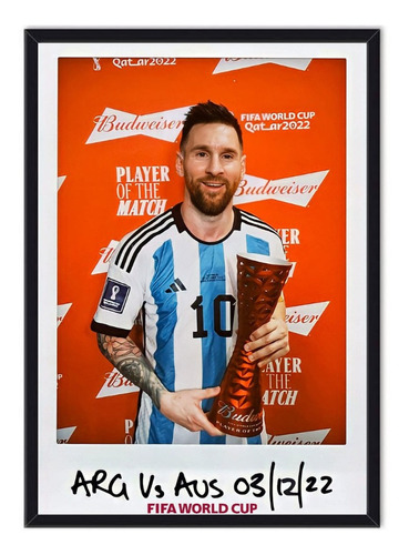 Cuadro Enmarcado Póster Messi Argentina Mundial Qatar 2022
