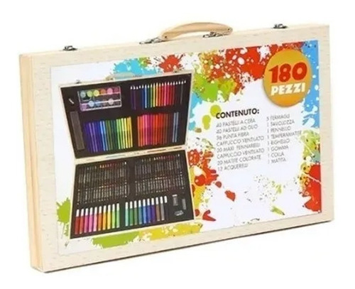 Imagen 9 de 9 de Set De Arte 180 Piezas Lápices Para Colorear + Maleta Madera