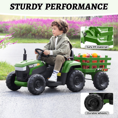 Tractor De Juguete A Batería 12 V Con Remolque Verde Y Rosad