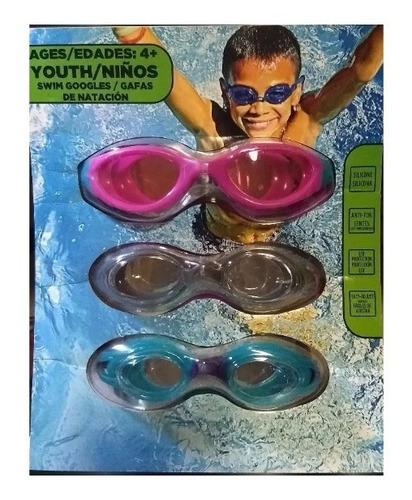 3 Gafas De Natacion Goggles Para Niños U.s. Divers Color Rosa, Negro Y Azul