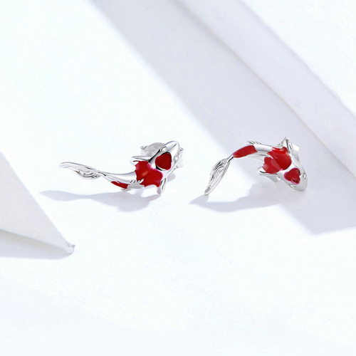 V Pendientes Koi Rojos De Plata De Ley 925 Con Orejas De