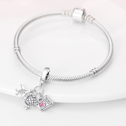 Dije Charm De Plata S925 Compatible Viajes Calidad Premium Avión Maleta Mundo