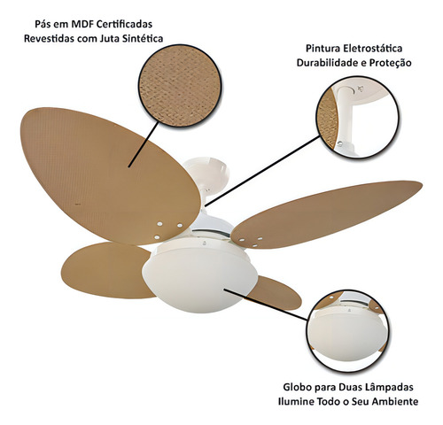 Ventilador De Teto Aliseu Vime Mogno Com Controle Remoto