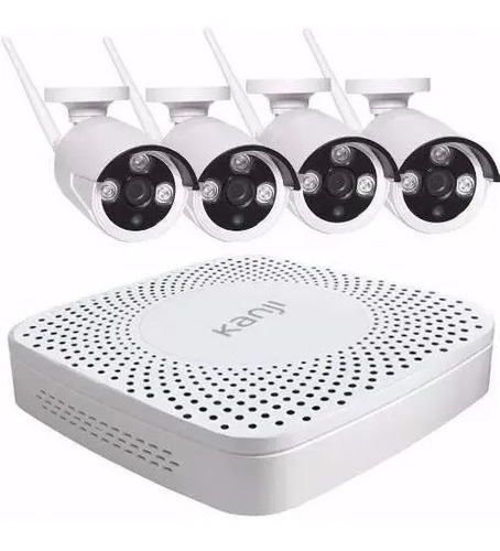 Kit Seguridad Inalambrico + 4 Camara Ip + Nvr Dvr Wifi Color Blanco