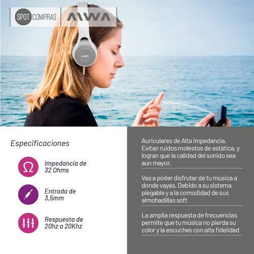 Auriculares Aiwa Vincha Plegable Ava-102b Manos Libres