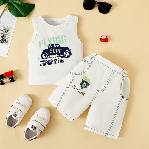 Conjunto De 2 Pcs Con Estampado De Coche Vintage Para Bebés Blanco 9-12 M