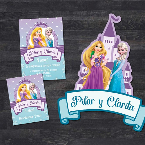 Kit Imprimible Cumpleaños Personalizado Elsa Y Rapunzel
