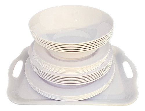 Set X25 Piezas Juego De Platos Melamina Blanco Liso Cocina