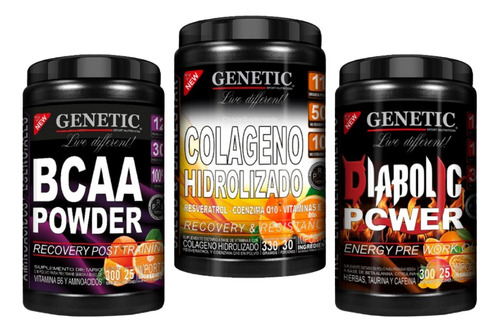 Combo Gym Genetic Colageno + Pre Work + Aminos Post Bcaa Sabor Naranja