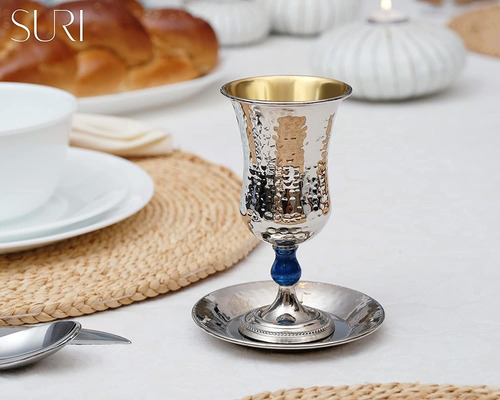 Copa Kidush Judaica Vasos Metal Interior Dorado