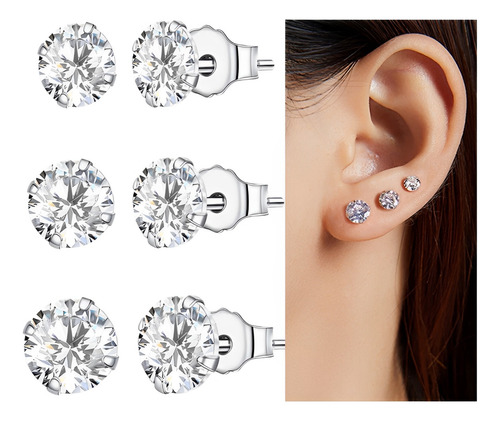 Aretes Pendientes Para Mujer Plata 950 Zircón Blanco - 4mm