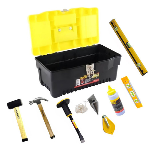 Caja Kit Herramientas Albañil Maza Nivel Chocla Martillo Mas