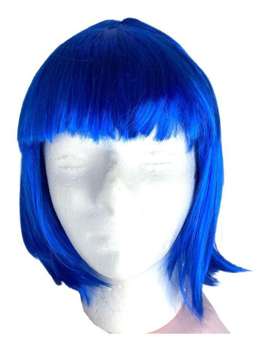 Peruca Sintética Curta Com Franja Azul Lisa 100gr 25cm