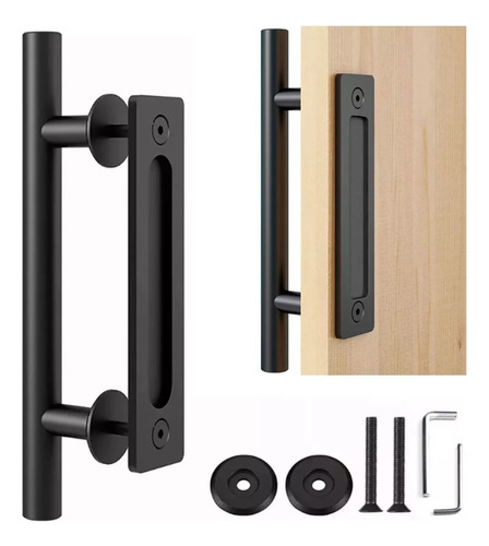 Manija De Puerta De Granero Corrediza De 30cm Negra