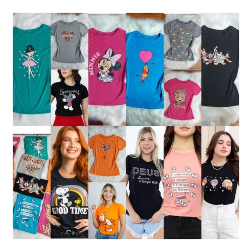 Atacado Kit 19 Blusas Feminina Tshirt Camiseta Babylook Moda