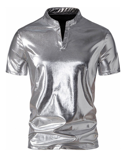 Playera Metálica Brillante Con Cuello Alto Para Hombre Para