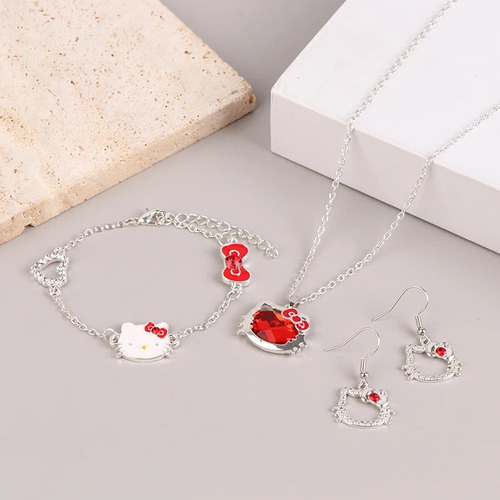 C Set Joyas Hello Kitty, Conjunto Collar Aros Y Pulsera