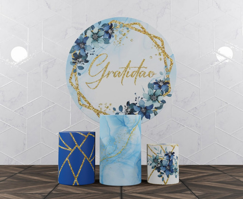 Painel Gratidão Azul + Capas Trio Cilindros