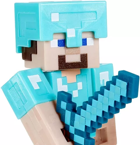 Boneco Minecraft Steve De E Cavalo Com Armadura De Diamante