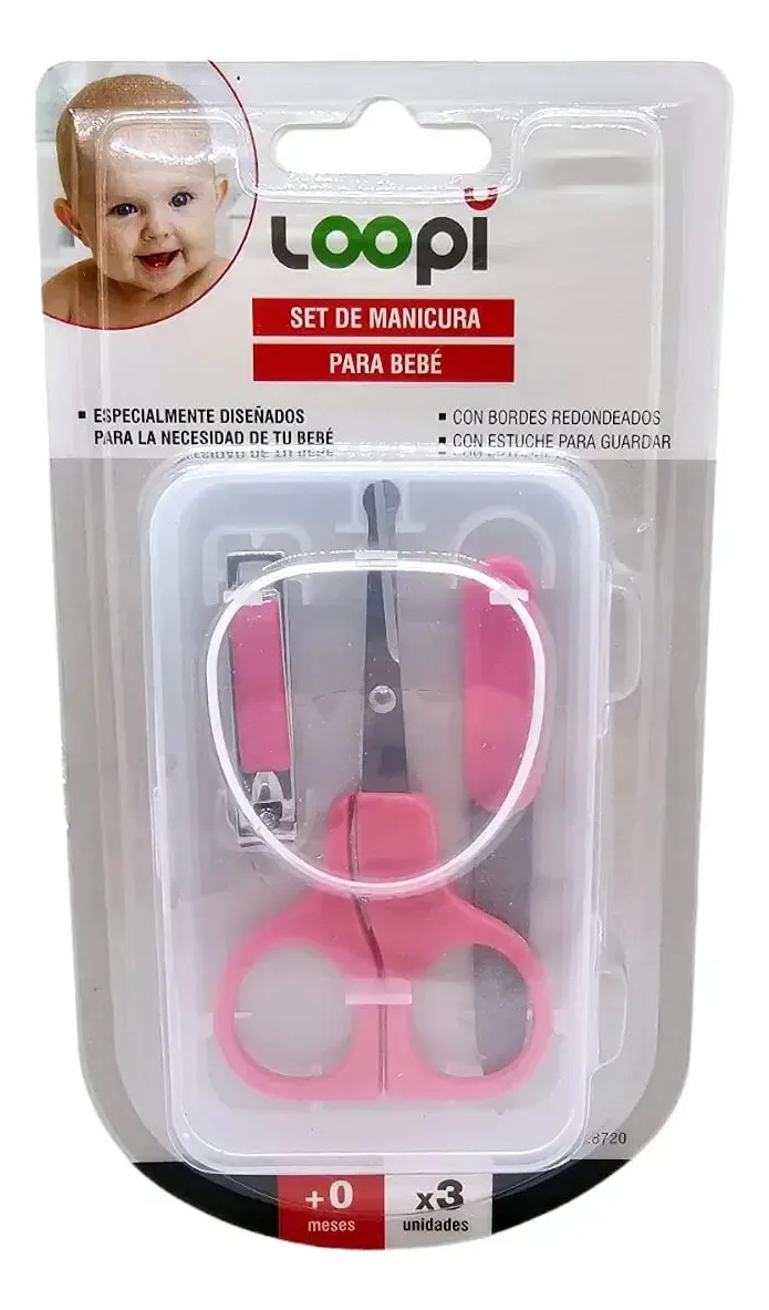 Set De Tijera Alicate Lima 8720 Uñas Cuidado D Bebe Loopi Rosa
