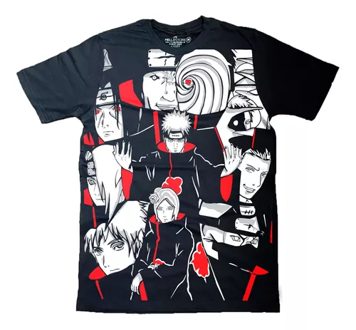 Camisetas Naruto 12 modelos disponíveis tecido 100% algodão fio 30.1, Preta  com símbolo da AKATSUKI.