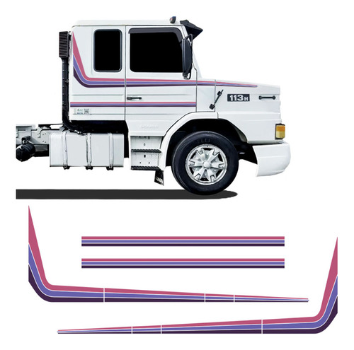 Jogo Faixas Adesivo Scania 113t 113r 1994 Rosa Roxo Lilás