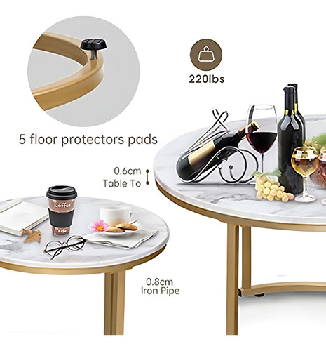 Mesa De Centro Anidada De Mármol Blanco Para Lugar Pequeño 2