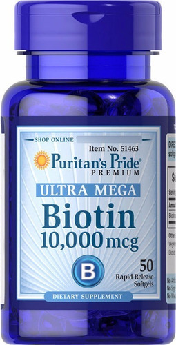 Biotin 10,000 Mcg Ultra Mega Puritans Pride 50 Softgels Usa