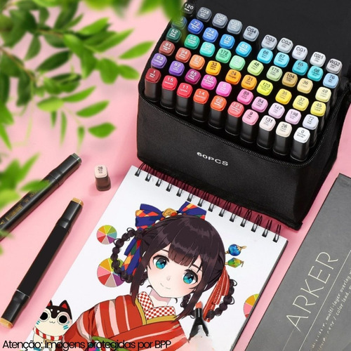 Livro De Colorir 55 Desenhos + 36 Canetinhas Pontas Dupla