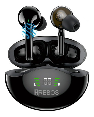 Fone de ouvido in-ear sem fio Hrebos HS-618 preto com luz LED