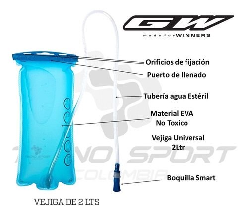 Imagen 3 de 9 de Camelback Morral Bolso Gw Hidratación 2 Litros Multiuso