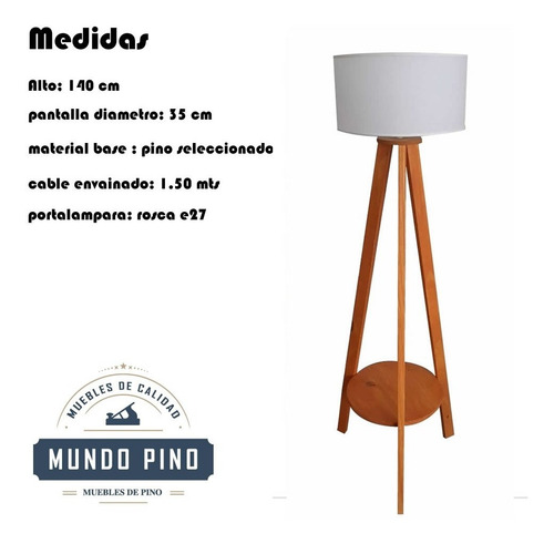 Imagen 2 de 6 de Lampara Tripode Nordico Con Estante Jazmin Mundopino