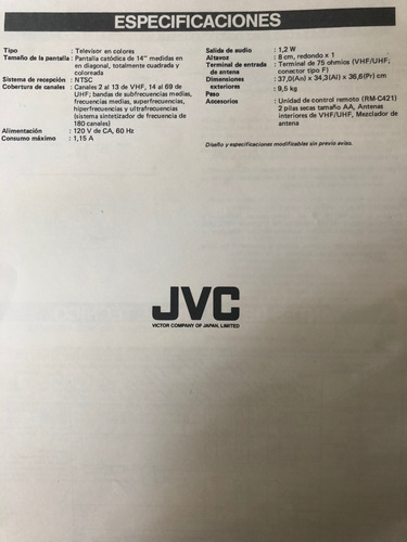 Imagen 4 de 4 de Tv 14 Pulgadas Jvc
