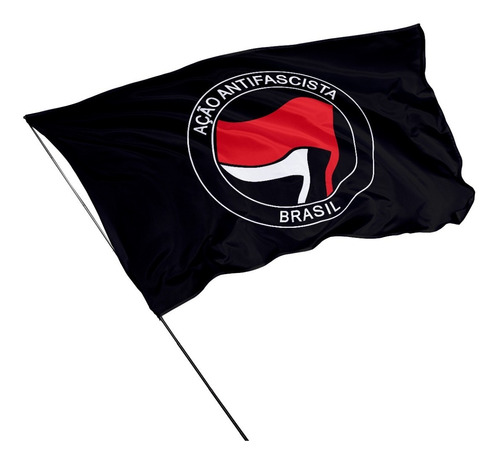 Bandeira Antifacista 1,50m X 1m Com Bastão De Madeira Cor