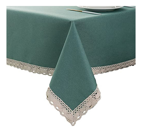 Ehouse Inicio Faux Linen Tablecloth With Lace Trim - V7zLG